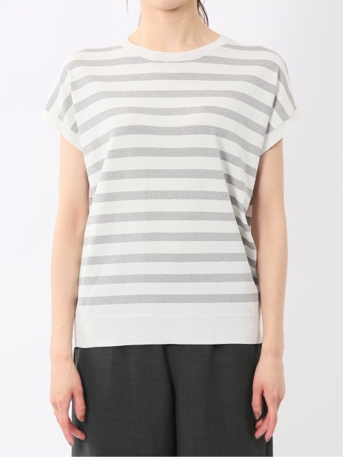 快適機能 ボーダー フレンチ袖 クルーニット