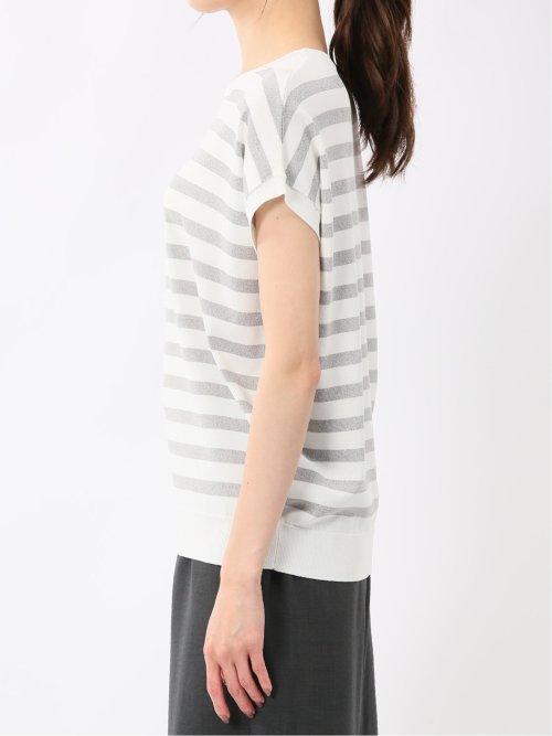 快適機能 ボーダー フレンチ袖 クルーニット