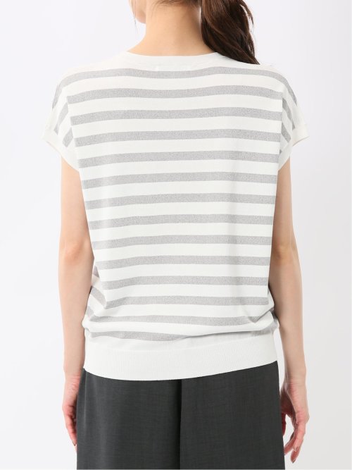 快適機能 ボーダー フレンチ袖 クルーニット