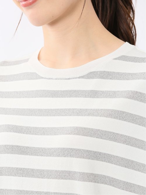 快適機能 ボーダー フレンチ袖 クルーニット