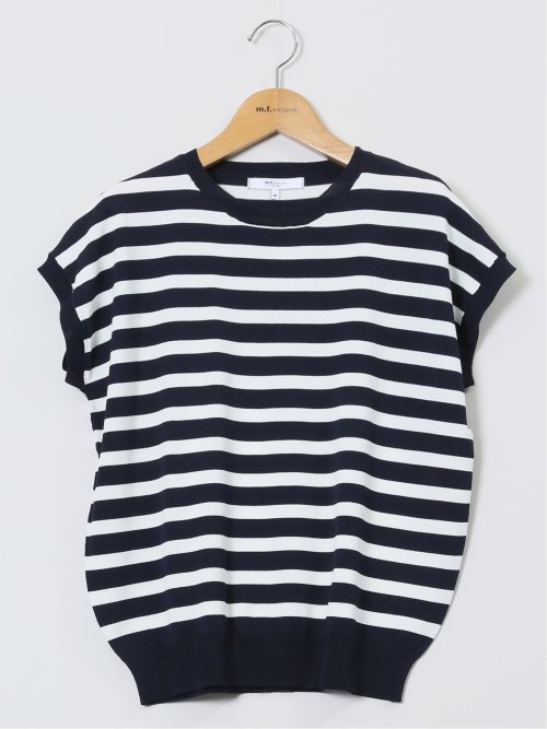 快適機能 ボーダー フレンチ袖 クルーニット