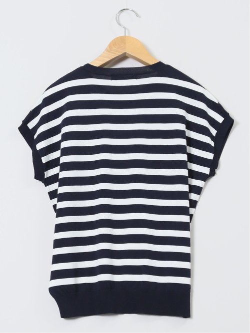 快適機能 ボーダー フレンチ袖 クルーニット