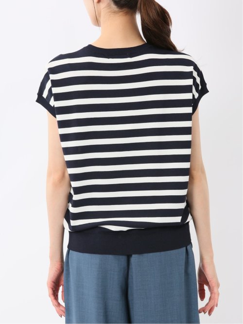 快適機能 ボーダー フレンチ袖 クルーニット