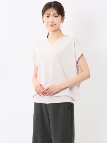快適機能 無地 フレンチ袖 Vネックニット