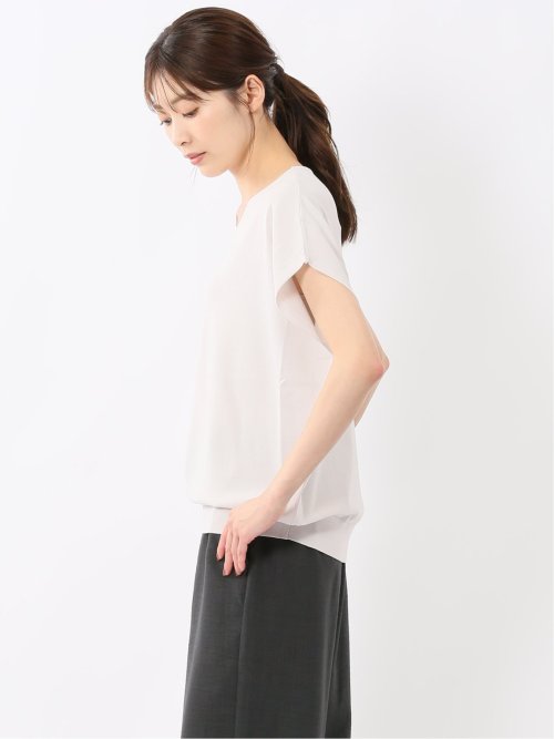 快適機能 無地 フレンチ袖 Vネックニット