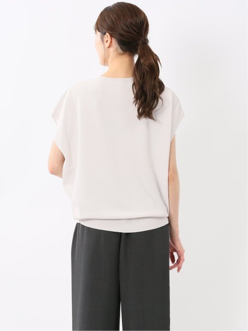 快適機能 無地 フレンチ袖 Vネックニット