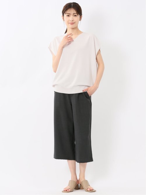 快適機能 無地 フレンチ袖 Vネックニット