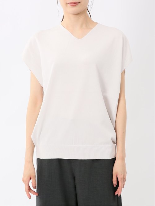 快適機能 無地 フレンチ袖 Vネックニット