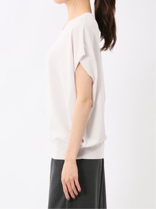 快適機能 無地 フレンチ袖 Vネックニット