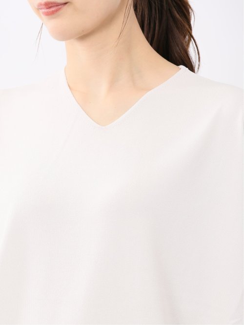 快適機能 無地 フレンチ袖 Vネックニット