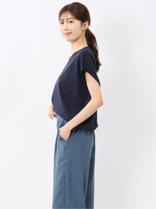 快適機能 無地 フレンチ袖 Vネックニット