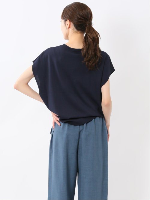 快適機能 無地 フレンチ袖 Vネックニット