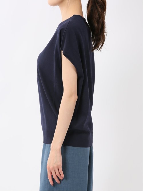 快適機能 無地 フレンチ袖 Vネックニット