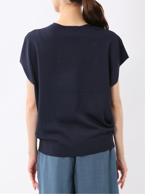 快適機能 無地 フレンチ袖 Vネックニット