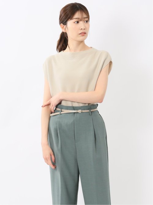 快適機能 無縫製ガーター フレンチ袖 クルーニット