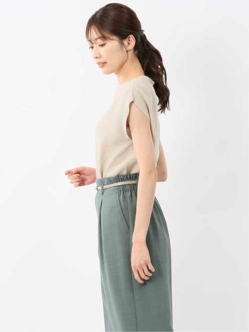 快適機能 無縫製ガーター フレンチ袖 クルーニット