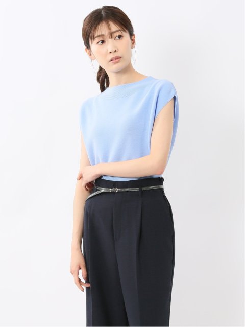 快適機能 無縫製ガーター フレンチ袖 クルーニット