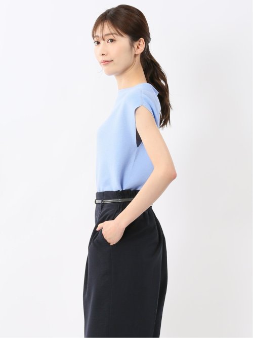 快適機能 無縫製ガーター フレンチ袖 クルーニット