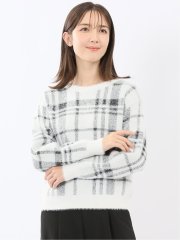 ウォッシャブル フェザーチェック クルーニットプルオーバー