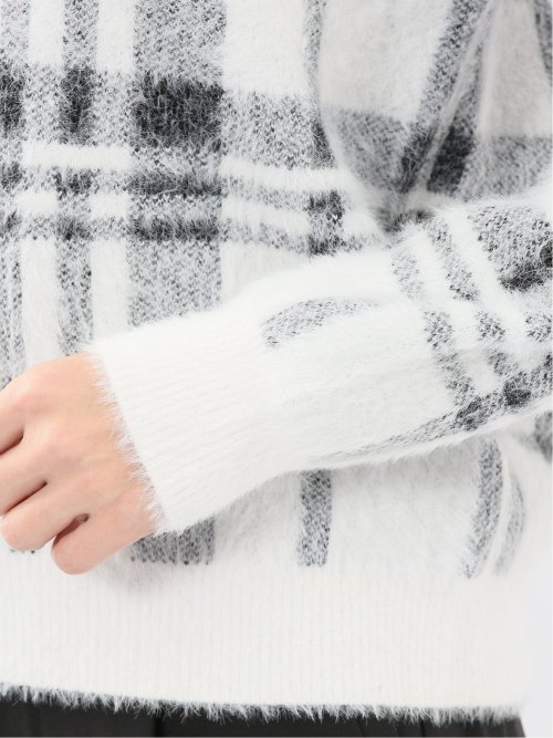 ウォッシャブル フェザーチェック クルーニットプルオーバー