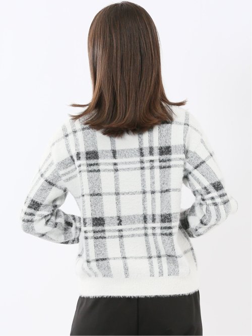 ウォッシャブル フェザーチェック クルーニットプルオーバー