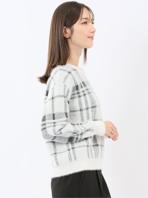 ウォッシャブル フェザーチェック クルーニットプルオーバー