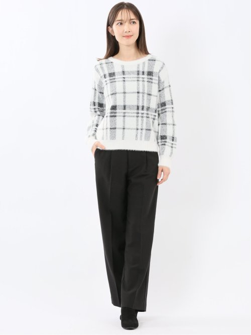 ウォッシャブル フェザーチェック クルーニットプルオーバー