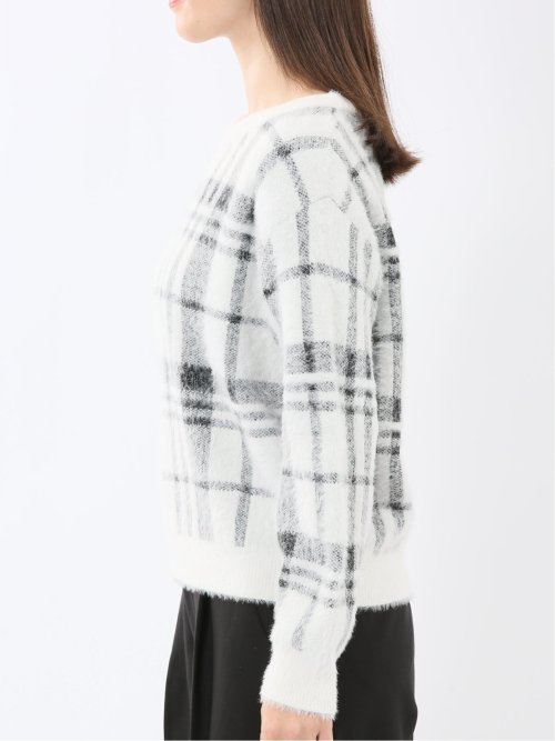 ウォッシャブル フェザーチェック クルーニットプルオーバー