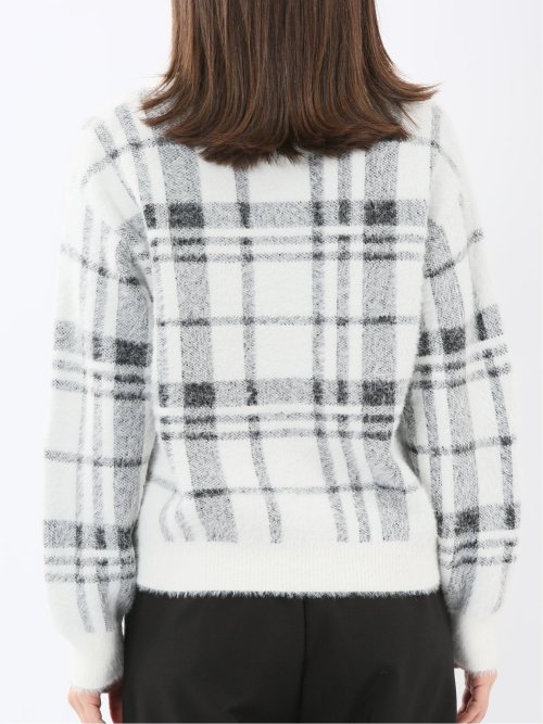 ウォッシャブル フェザーチェック クルーニットプルオーバー