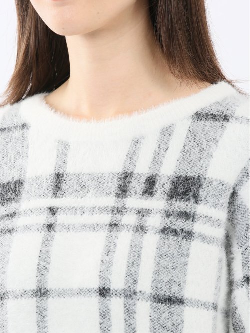 ウォッシャブル フェザーチェック クルーニットプルオーバー