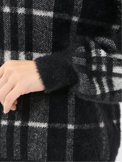 ウォッシャブル フェザーチェック クルーニットプルオーバー