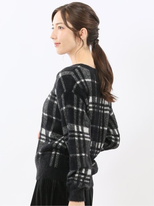 ウォッシャブル フェザーチェック クルーニットプルオーバー