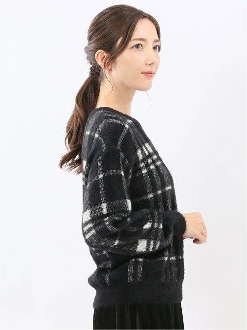ウォッシャブル フェザーチェック クルーニットプルオーバー