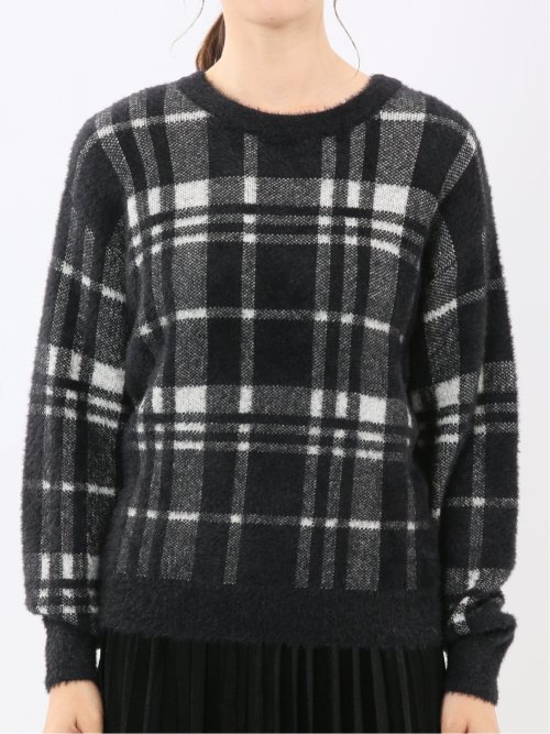ウォッシャブル フェザーチェック クルーニットプルオーバー