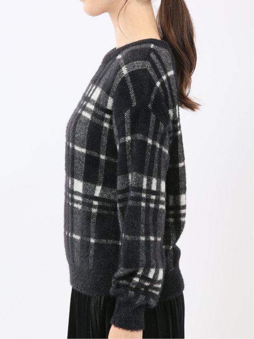 ウォッシャブル フェザーチェック クルーニットプルオーバー