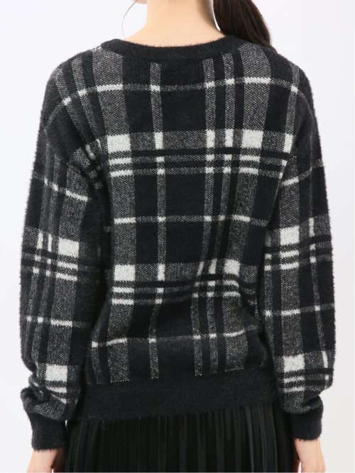 ウォッシャブル フェザーチェック クルーニットプルオーバー