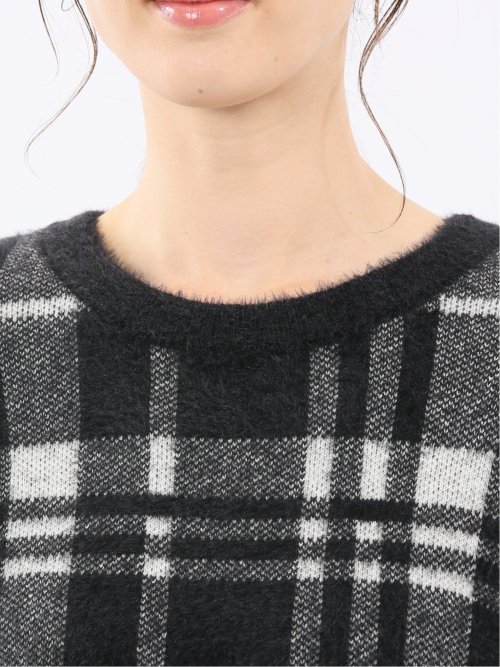 ウォッシャブル フェザーチェック クルーニットプルオーバー