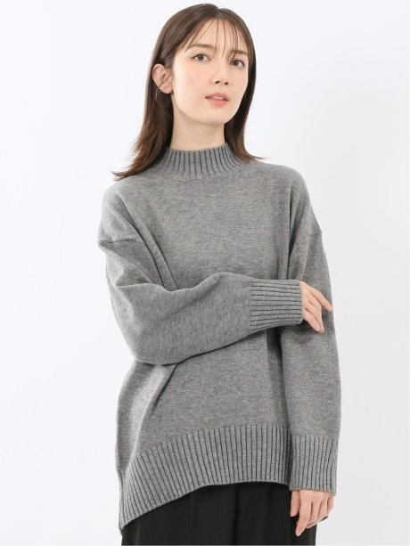 ウォッシャブル バックスリット ハイネックニットプルオーバー