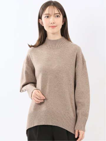 ウォッシャブル バックスリット ハイネックニットプルオーバー