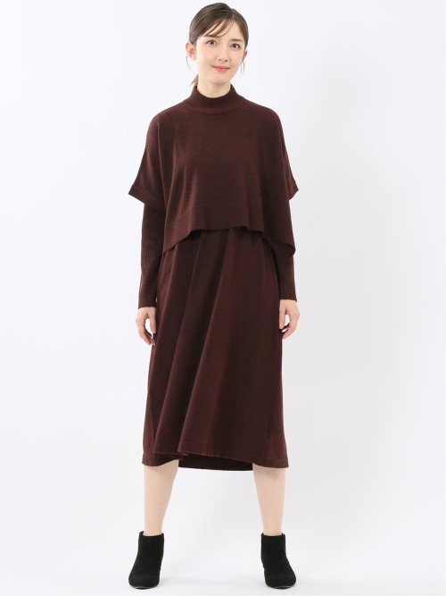 ハンドウォッシャブル ポンチョ&ワンピース ニットアンサンブル