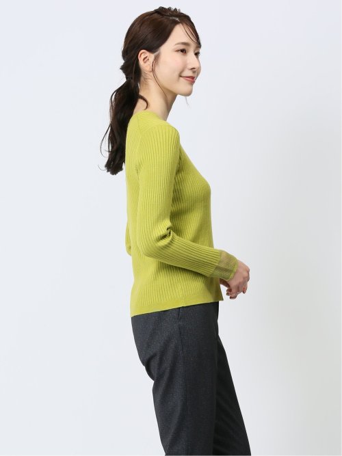 袖口シアー リブ ニットプルオーバー