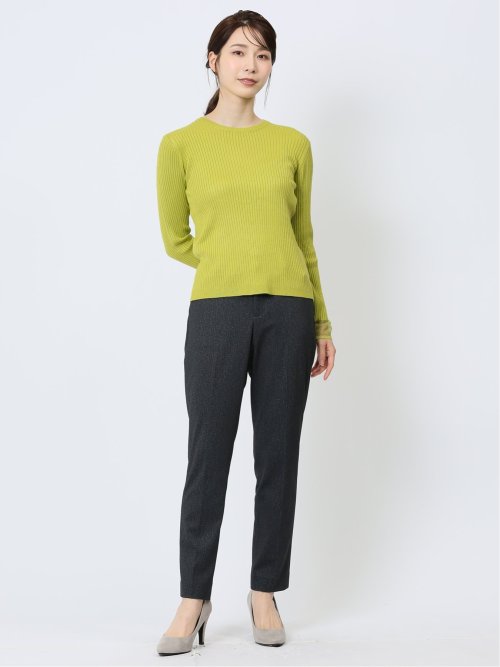 袖口シアー リブ ニットプルオーバー