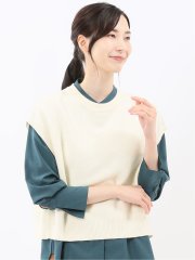 ウォッシャブル 地柄 バックスリット ニットベスト