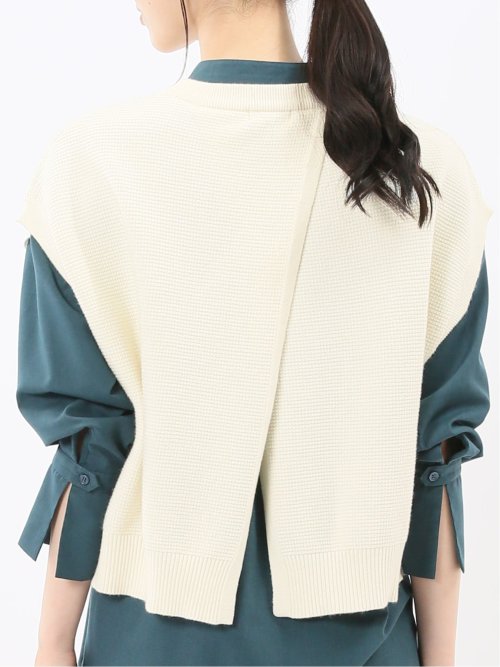 ウォッシャブル 地柄 バックスリット ニットベスト