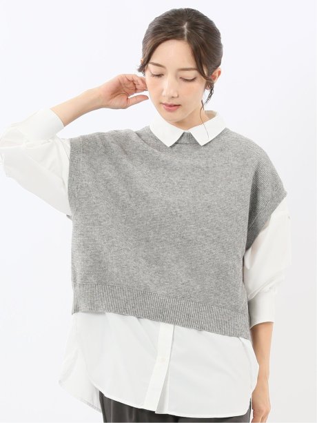 ウォッシャブル 地柄 バックスリット ニットベスト