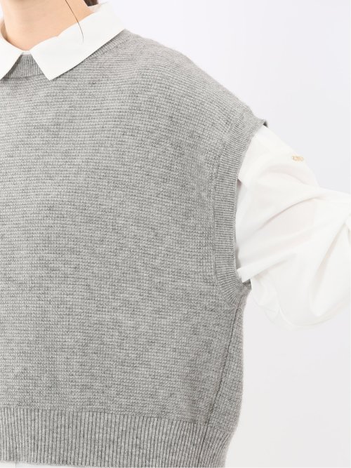 ウォッシャブル 地柄 バックスリット ニットベスト