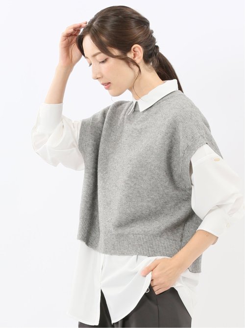 ウォッシャブル 地柄 バックスリット ニットベスト