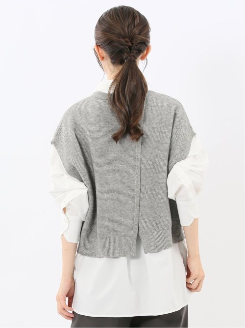 ウォッシャブル 地柄 バックスリット ニットベスト