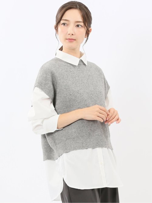 ウォッシャブル 地柄 バックスリット ニットベスト