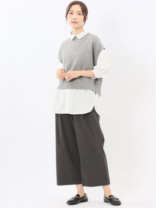 ウォッシャブル 地柄 バックスリット ニットベスト